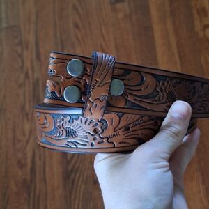 Brown Embossed Leather Buckle Belt